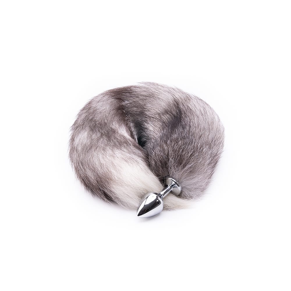 Grey Fox Tail With Plug Shaped Metal Tip