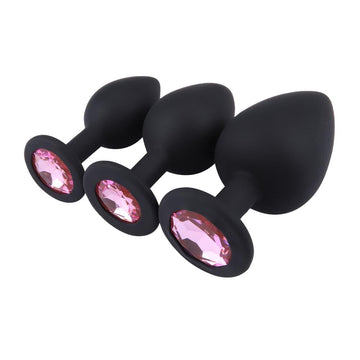 Plug Shaped Black Silicone With Pink Jewel Studs