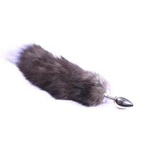 Grey Fox Tail With Plug Shaped Metal Tip, 3 Sizes