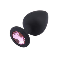 Plug Shaped Black Silicone With Pink Jewel Studs