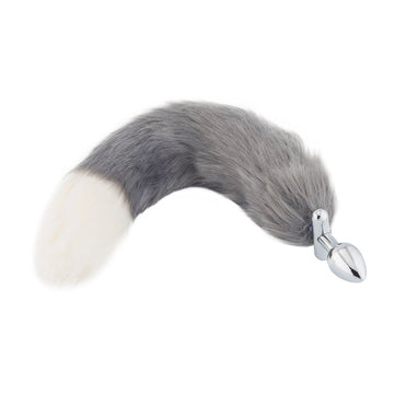 Grey with White Fox Shapeable Metal Tail Plug, 18"