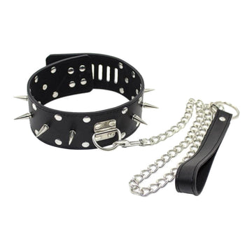 Spiked Leather Collar With Leash